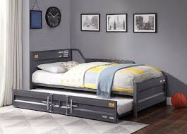 Acme 39885 2 Pc Transport Cargo Gunmetal Metal Kids Twin Daybed And Trundle Set