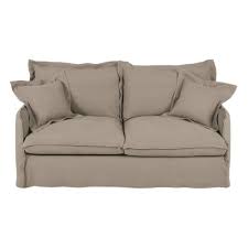 Divano 3 posti letto con rete a doghe imbottito e sfoderabile. Divano Letto 3 Posti In Lino Spesso Beige Corda Materasso 14 Cm Barcelone Maisons Du Monde