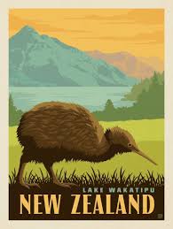 Anderson Design Group World Travel New Zealand Lake Wakatipu Kiwi Vintage Travel Posters Retro Travel Poster Travel Art
