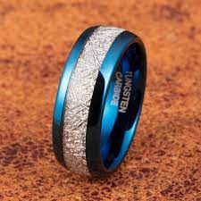 Tusen Jewelry 8mm Mens Wedding Band Dark Blue Plated Imitated Meteorite Inlayed Tungsten Ring 8mm Mens Wedding Band Mens Wedding Bands Tungsten Ring