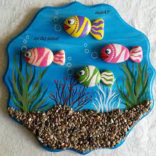 mutlu pazarlar cap 31cmsatildi tasboyamasanati tasboyamatablo elemegi handmade dogaltas balik denizal kendin yap sanat yaratici boyali kayalar