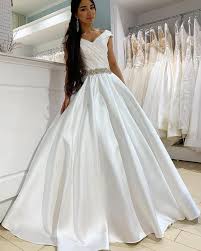 Simple white ivory wedding dresses a line bridal gowns lace applique plus size. Shop Simple V Neck Ruched White Satin Wedding Dress With Belt From Hocogirl Com