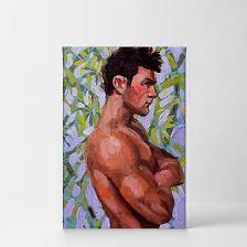 Amazon.com: Smile Art Design Angelic Smut by Kenney Mencher Canvas Print  Sexy Muscular Man in Purple Portrait Oil Painting LGBT Half Nude Gay Art  Living Room Decor Bedroom Wall Art Ready to