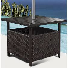 Costway Brown Rattan Wicker Steel Side Table Outdoor Furniture Deck Garden Patio Pool Walmart Com Outdoor Patio Side Table Outdoor Patio Table Deck Table