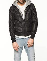 Hooded Jacket Mens Rocker Style Pu Leather Jacket Leather Jacket