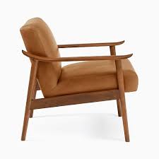 33'' w leather lounge chair with wood frame. Mid Century Leather Show Wood Chair