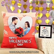 Valentines Special Cushion Table Top Combo Valentine Day Gift India Kalpa Florist Exclusively designed gifts for husband timely delivery customizable gifts.