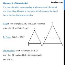 Some of the worksheets displayed are similar triangles and circles proofs packet 4, name date geometry williams methods of proving, name geometry unit 2 note packet triangle proofs, unit 4 triangles part 1. Theorem 6 3 Aaa Similarity Class 10 If Corresponding Angles Equal