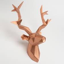 Trophee Tete De Cerf En Origami Polyresine Cuivre 22x55x46cm Moderne Korb Tete De Cerf Deco Deco Cuivre Deco Rose Gold