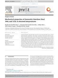 Pdf Mechanical Properties Of Austenitic Stainless Steel 304l And 316l At Elevated Temperatures