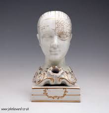 Antique English ceramic Phrenology head quill or pen and ink holder circa  1845