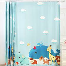 New Arrival Baby Blue Cartoon Zoo Nursery Curtains