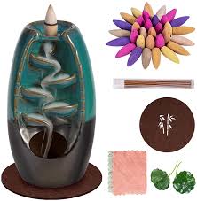 Finally place the cone on top of the waterfall burner directly above the hole. Amazon Com Dk177 Waterfall Incense Holder Backflow Inscent Cone Burner Handcraft Ceramic Water Fall Smoke Fountain With 120 Cones 30 Sticks 1 Mat 2 Lotus Leaf 1 Cloth Home Kitchen