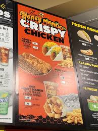 It came to 640 calories. The New Item Menu Honey Mango Crispy Chicken Deltaco