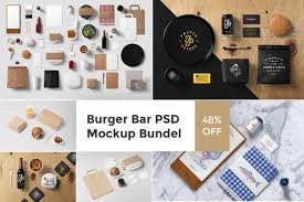 Burger Bar Photorealistic Mockup Bundle With 50 Food Centric Items Only 15 Http Www Businesslegions C Stationery Mockup Game Design Restaurant Branding