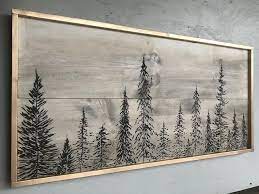 Wood Wall Art Carved Tree Forest Home Decor Cabin Wall Art Pine Tree Painting Forest Wall Art