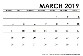 March 2019 Calendar Monday Start School Calendar Calendar 2019 Calendar