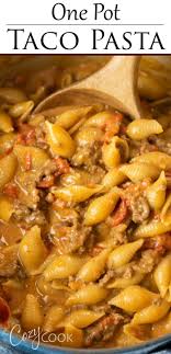 Creamy beef pasta recipe is an easy pasta dish made in 30 minutes and loaded with flavor! One Pot Taco Pasta Beef Pasta Recipes Taco Pasta Ground Beef Pasta