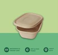 1100ml (37oz) U-Shape Sugarcane Bagasse Container with Lid
