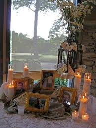 I Thought This Was Pretty No Candles In The Farmhouse I Like The Memory Table Idea Slideshow Projection Memorial Idea Something Tastef Memory Table Funeral Reception In Memory Of Dad