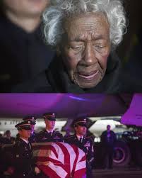 Ninety-four-year-old Clara Gantt weeps as she receives the remains of her  husband, Army Sgt. 1st Class Joseph Gantt, at Los Angeles International  Airport