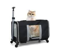 3-in-1 Convertible Cat Carrier Backpack & Transport Trolley ,  Multi-Functional Pet Transport Box with Wheels & Adjustable Extendable Pull  Bar, ...