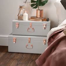 Beautify Set Of 2 Vintage Style Steel Bedroom Storage Trunks Grey Rose Gold Amazon Co Uk Kitchen Home Rose Gold Bedroom Rose Gold Rooms Gold Bedroom
