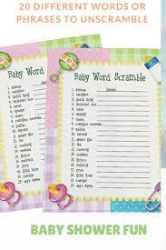 Baby Word Scramble Baby Shower Game 20 Different Words Or Phrases To Unscramble Available At Amazon Gender Reveal Party Games Baby Words Baby Shower Wording