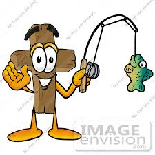 Check spelling or type a new query. Clip Art Graphic Of A Wooden Cross Cartoon Character Holding A Fish On A Fishing Pole 23566 By Toons4biz Royalty Free Stock Cliparts