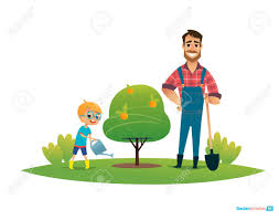 Toomics read unlimited comics online. Comic Figuren Lachelnden Vater Und Sohn In Gummistiefeln Und Mit Gartengeraten Pflanze Apfelbaum Im Garten Elternbildung Und Beteiligung Konzept Vektor Illustration Fur Poster Banner Anzeige Lizenzfrei Nutzbare Vektorgrafiken Clip Arts