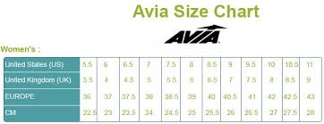 avia womens size chart 2019