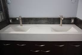 A Double Eclipse Concrete Vanity Top The Recessed Area Between The Sinks Is A Cool Design Feature And A Rectangular Sink Bathroom Vanity Sink Bathroom Vanity