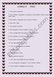 English Worksheets Family Ties