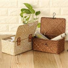 Choose a size and style from our strong woven hampers with durable lids the lids on our hamper baskets are solid wood and set on top of a durable interior frame so the lids are. Multicolor Straw Woven Basket With Lid Square Storage Box Utility Basket Jewelry Box Storage Baskets Plastic Box Storage Basket
