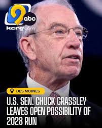 U.S. Sen. Chuck Grassley of Iowa, currently the longest-serving senator in  Washington, D.C., is leaving the door open for another reelection bid in  2028. Read more here:  https://www.kcrg.com/2025/08/26/us-sen-chuck-grassley-leaves-open-possibility-2028  ...