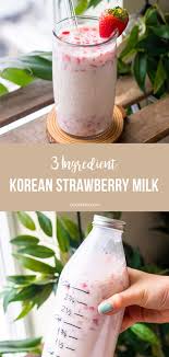 Enjoy your favorite coffee island strawberry milkshake at home. 3 Ingredient Korean Strawberry Milk Recipe In 2021 Strawberry Milk Strawberry Drinks Milk Recipes