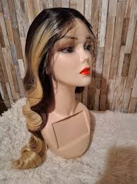 Human hair blend lace front wig