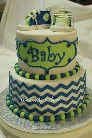 Green Blue Chevron Baby Shower Cakes For Boys Green Baby Shower Baby Shower Cakes