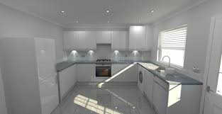 Transitional kitchen with a trough sink and two faucets designed with white cabinets and black leather granite countertops. Modern Welford High Gloss White And Pewter Pebblestone Grey Kitchen Design Modern Kuche Dorset Von Kitchen Designs 4 U Houzz