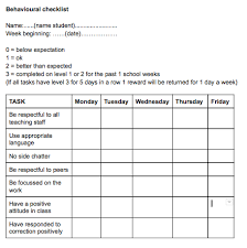 behavioural chart to use in combination with a student