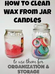 How To Clean Wax From Jar Candles To Use For Organization Storage Just A Little Creativity Diy Cleaning Products Cleaning Cleaning Hacks