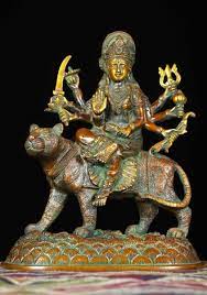 Sold Brass 8 Armed Durga Riding A Lion 10 Hindu Statues Durga Goddess Statue