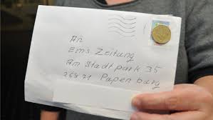 | mahindra / nein tut mir leid in der post hatten keine mehr. Fehlendes Porto Ausgeglichen Post Stellt Brief In Papenburg Mit Geldmunze Statt Briefmarke Zu