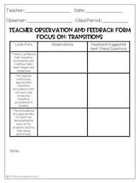 Teacher Observation And Feedback Form Focus On Transitions Teacher Observation Teacher Observation Form Classroom Observation Form