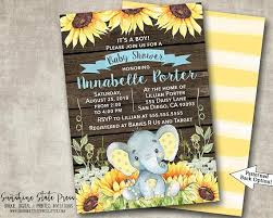 Boy Baby Shower Invitation Elephant Sunflower Yellow Blue Etsy Elephant Baby Shower Invitations Elephant Baby Shower Invitations Boy Sunflower Baby Showers