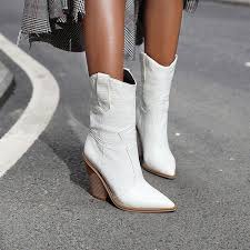 Black And White Cowboy Boots Womens Womens Cowgirl Ankle Boot Western Cowboy Boots Wedge Heel Shoes White Cowboy Boots High Heel Boots Ankle Leather High Heel Boots