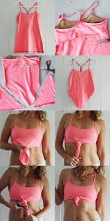 Diy Knot Top Easily Repurpose A Workout Tank Into A Knotted Bikini Top Or Workout Top Or Whatever Takes Less Than Fi Diy Bikini Top Bikini Diy Diy Swimsuit