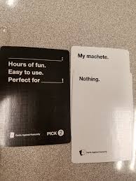 There are two types of cards: Just Grabbed A Random Black Card And Two Random White Cards And Had A Good Laugh Cardsagainsthumanity