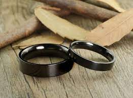 Handmade Black Flat Plain Matching Wedding Bands Couple Rings Etsy Titanium Ring Set Couples Ring Set Titanium Wedding Rings