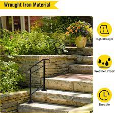 Outdoor concrete staircases can become slippery when wet, can easily have a thin layer of ice in the colder months, and can have loose gravel that can lead to a trip or fall. Buy Vevor Fit 1 Or 2 Steps Outdoor Stair Railing Wrought Iron Handrail Adjustable Front Porch Hand Railings Black Transitional Hand Rail For Concrete Steps Or Wooden Stairs With Installation Kit Online
